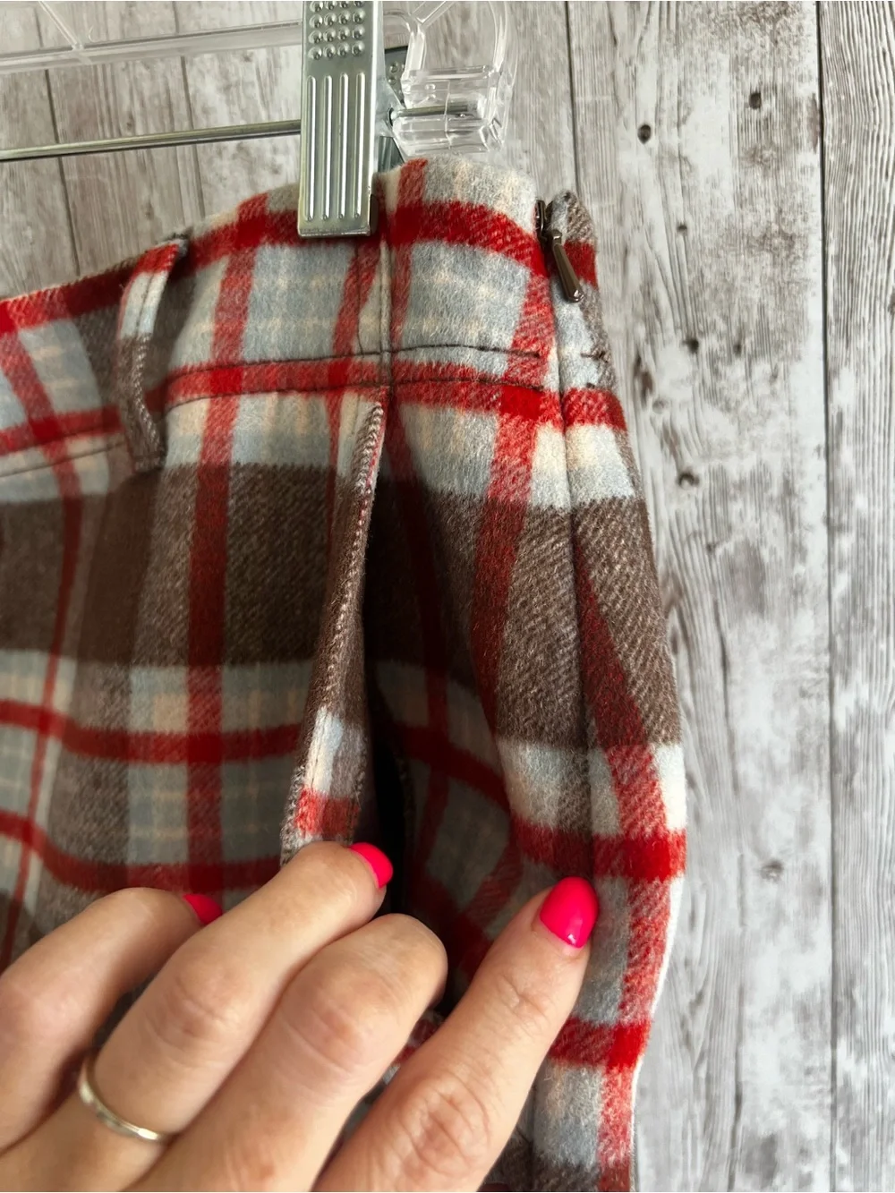 Eddie Bauer Brown, Cream and Red Plaid Mini Skirt Wool Fall Size 12